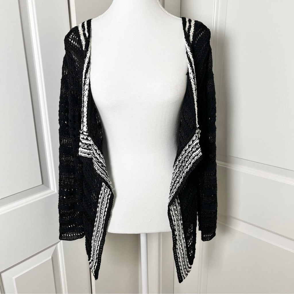 Bianca Nygard Bolero Style Cascading Knit Cardigan - Black & White -10/12 PM