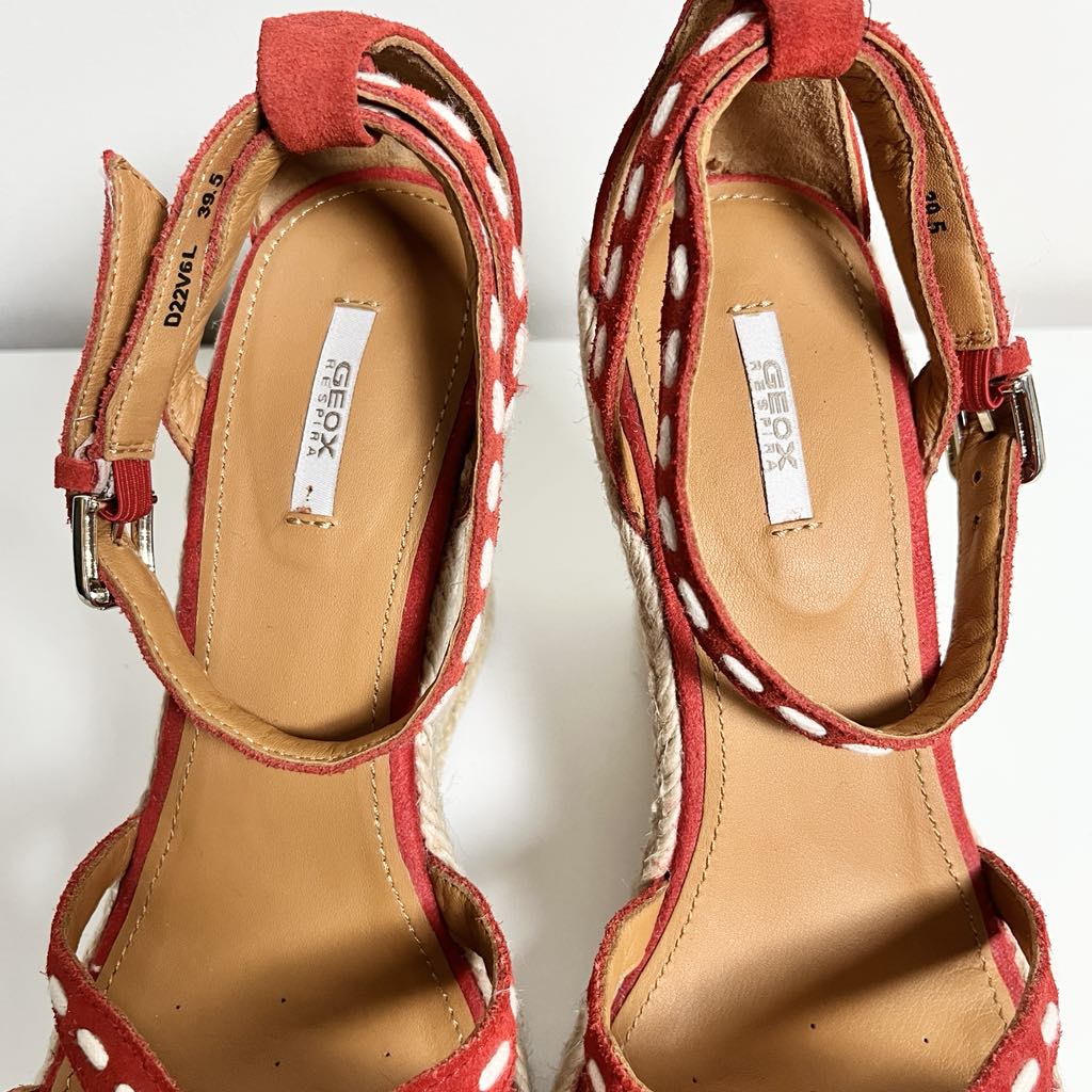 Geox Respira Strappy Suede Red Espadrilles Wedge Heels, EU 39.5