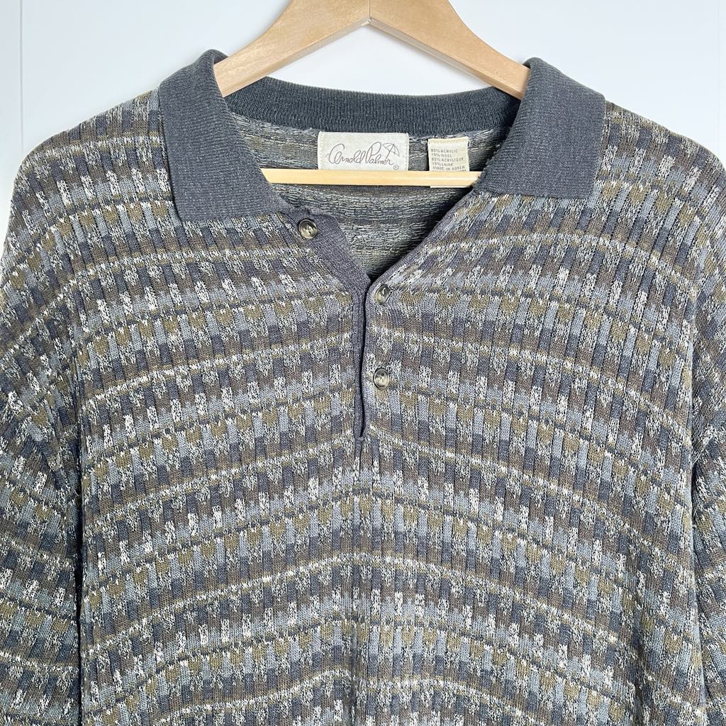 Vintage 90s Arnold Palmer Gray Patterned Pullover Sweater - Large