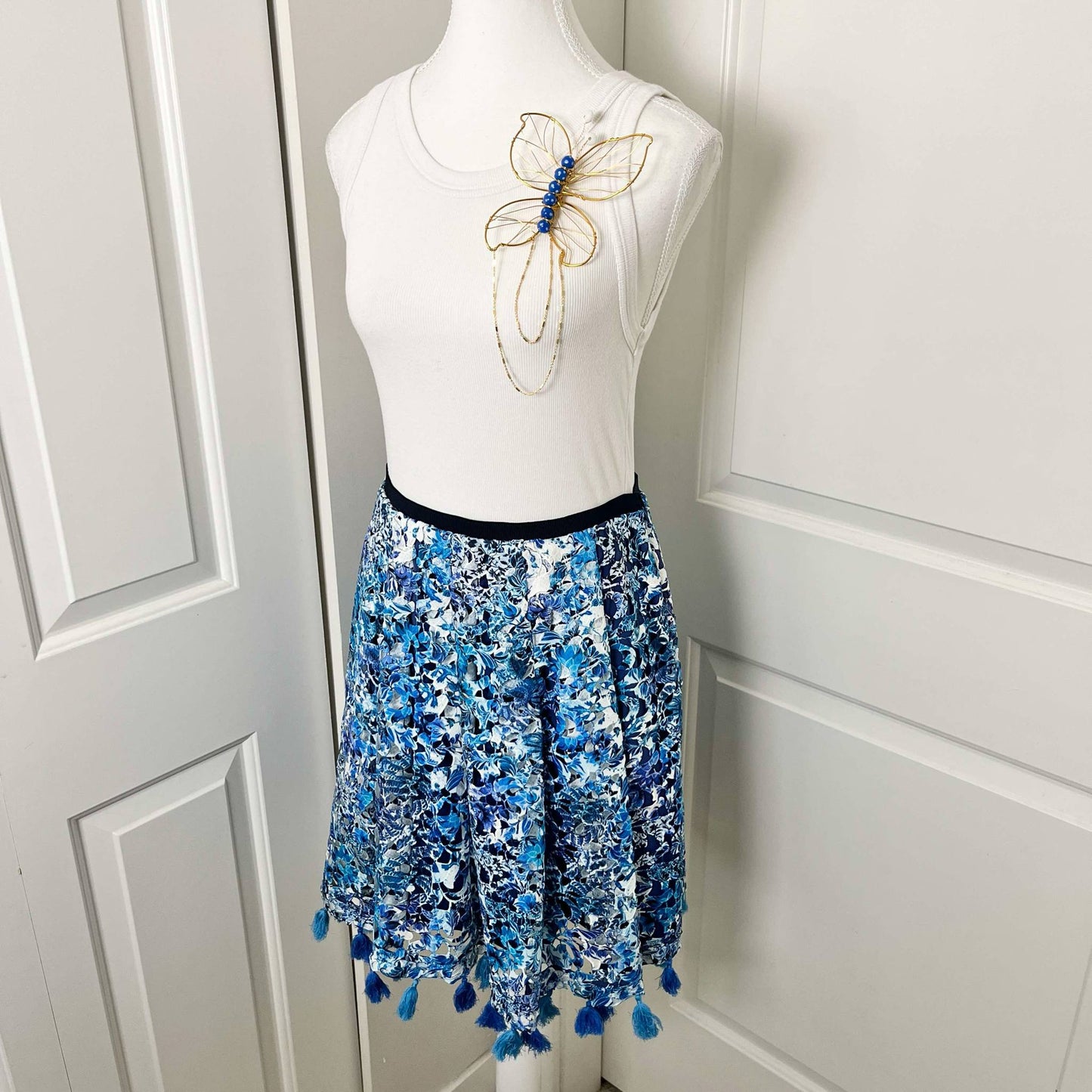 Handmade Oversized Butterfly Brooch, One-of-a-Kind w/ Vintage Beads & Gold Chain