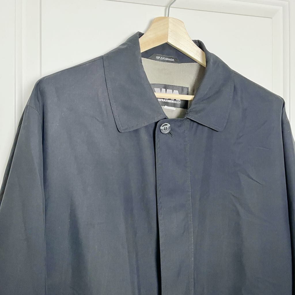 Weatherman Transitional Lightweight Charcoal Black Trench Coat Mid-Length, Large