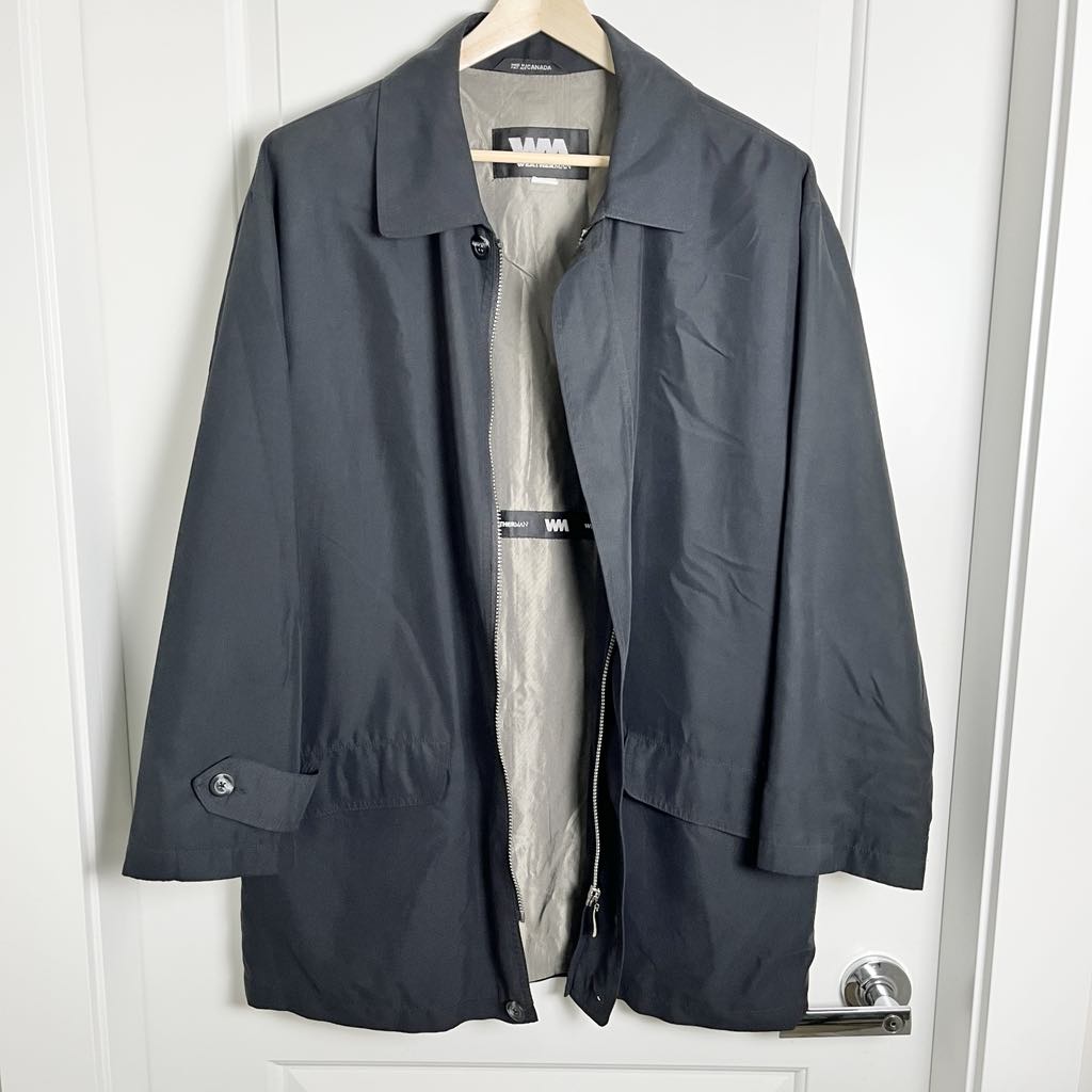 Weatherman Transitional Lightweight Charcoal Black Trench Coat Mid-Length, Large