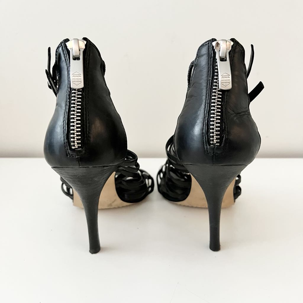Vince Camuto Elegant & Edgy Black Strappy Gladiator Heels w/ Silver Studs, EU 39