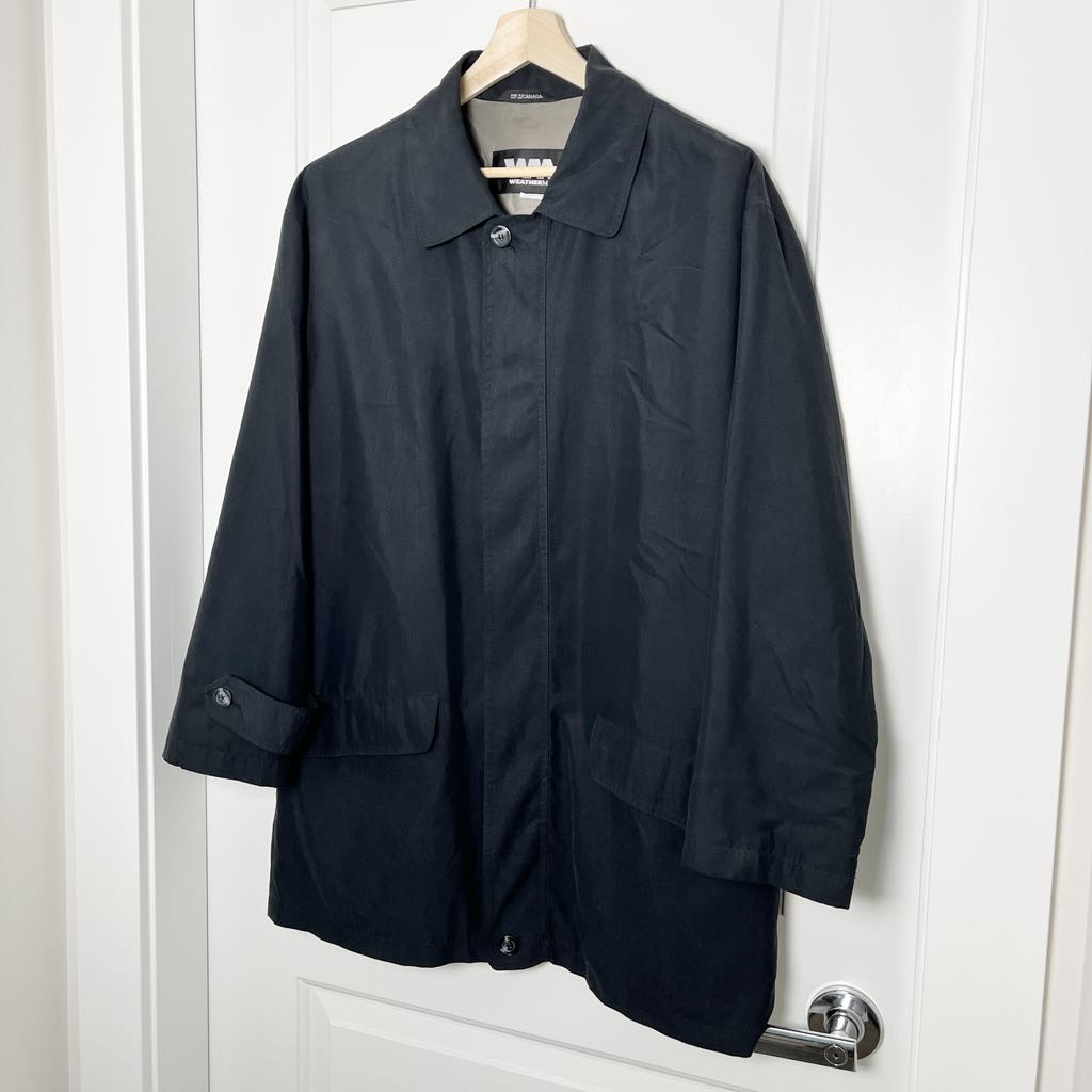 Weatherman Transitional Lightweight Charcoal Black Trench Coat Mid-Length, Large
