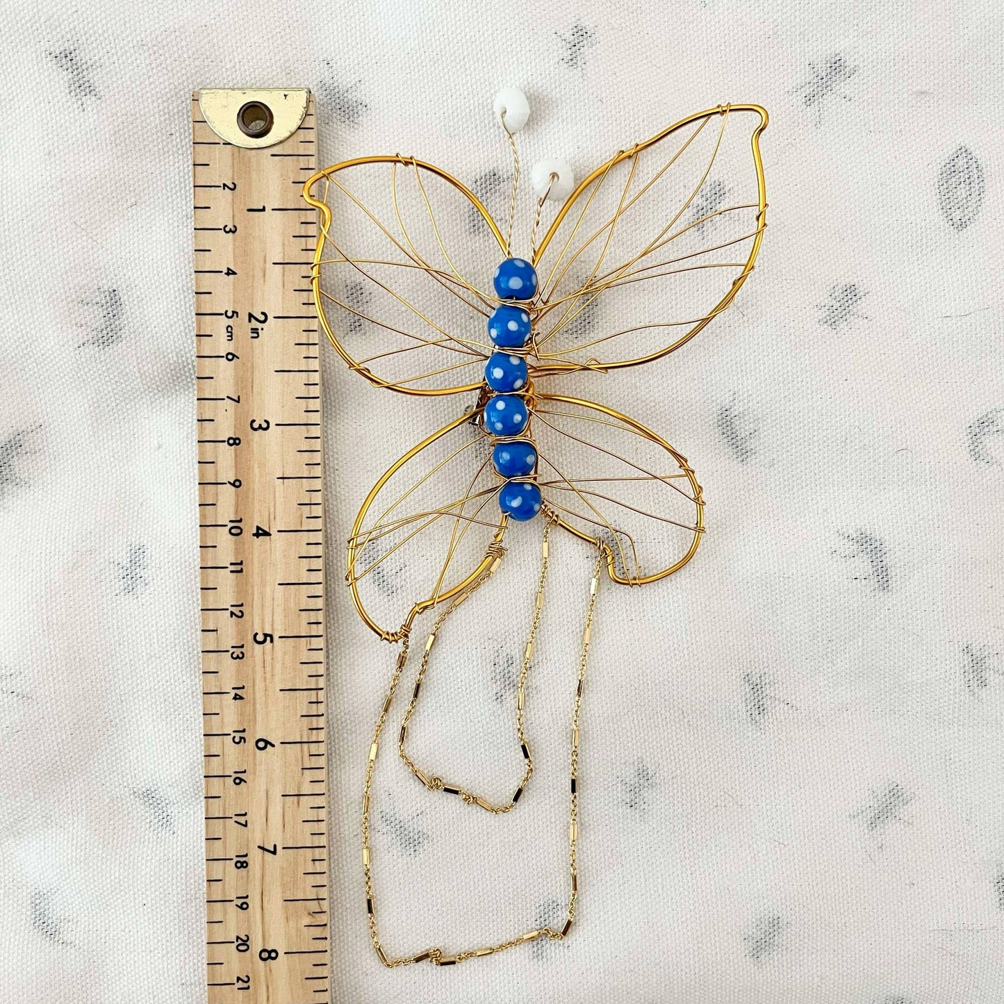 Handmade Oversized Butterfly Brooch, One-of-a-Kind w/ Vintage Beads & Gold Chain