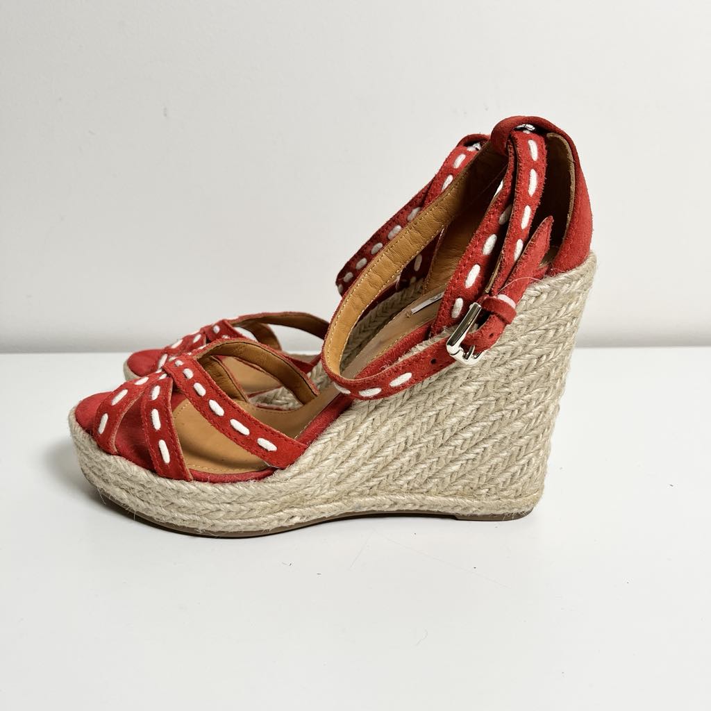 Geox Respira Strappy Suede Red Espadrilles Wedge Heels, EU 39.5