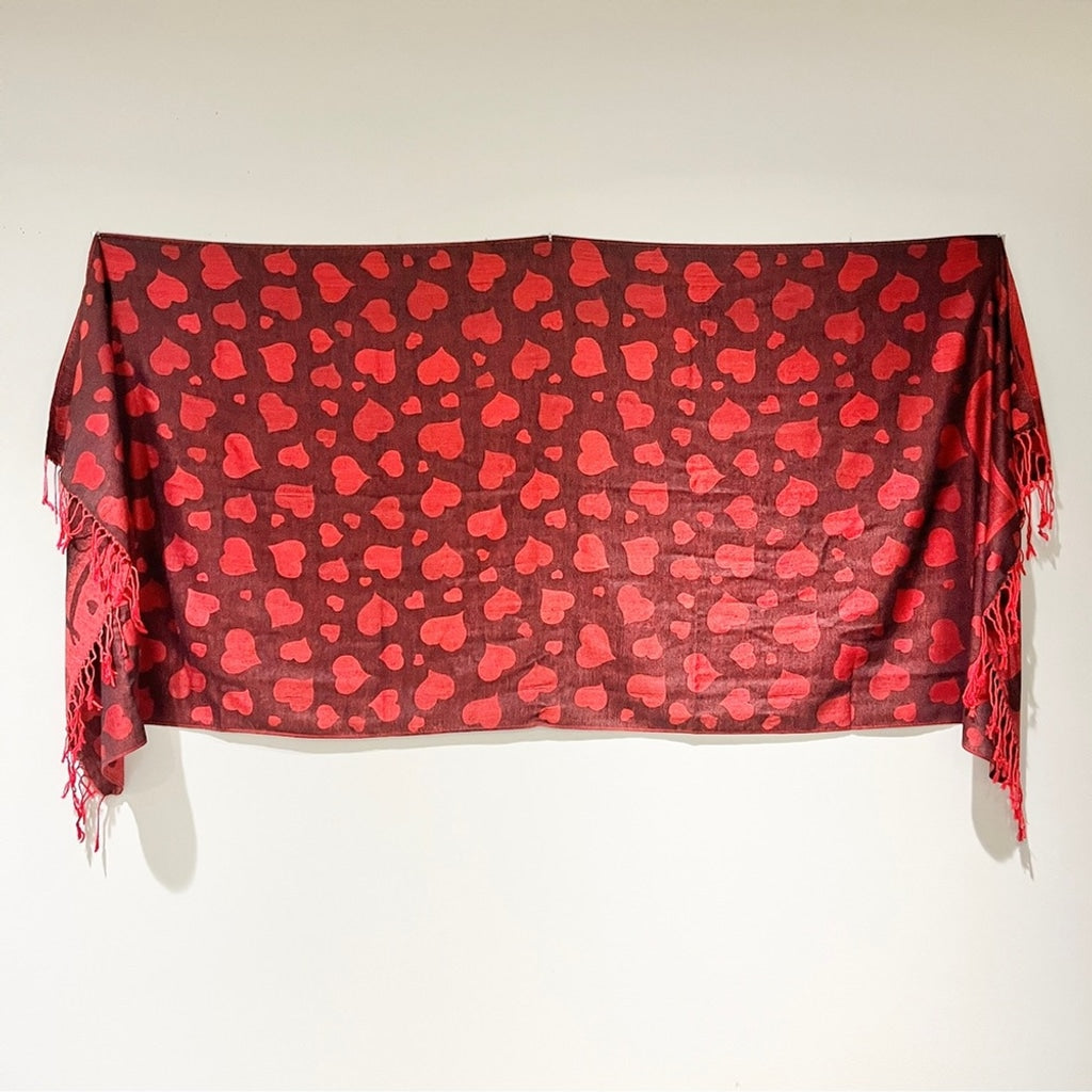 Versatile Heart Print Red Scarf/Shawl - Style with Love - One Size