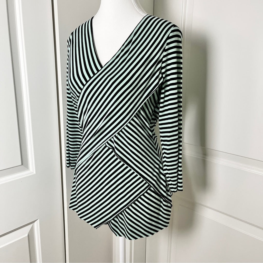 Vince Camuto Striped Bandage Inspired Crossover Top - Light Green & Black - Size Medium