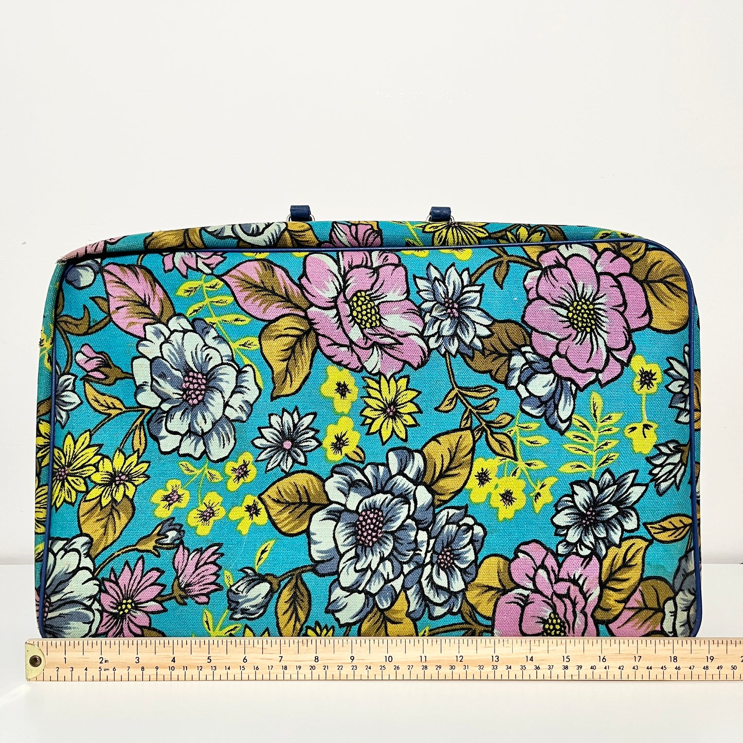 Vintage 60s Bantam Groovy Flower Power Suitcase – Retro Mod Charm, Blue Trim