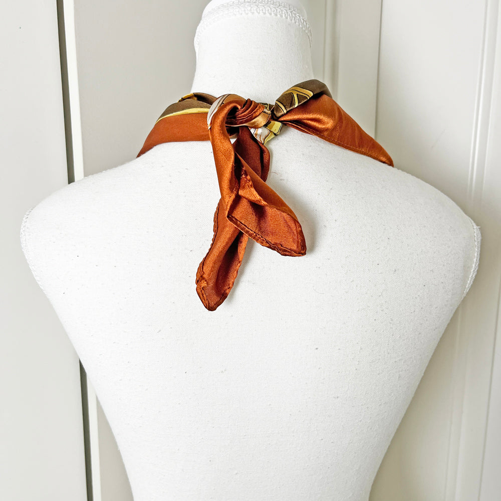 Vintage Rich Brown Equestrian Scarf and Convertible Dreamcatcher Gemstone Necklace Set