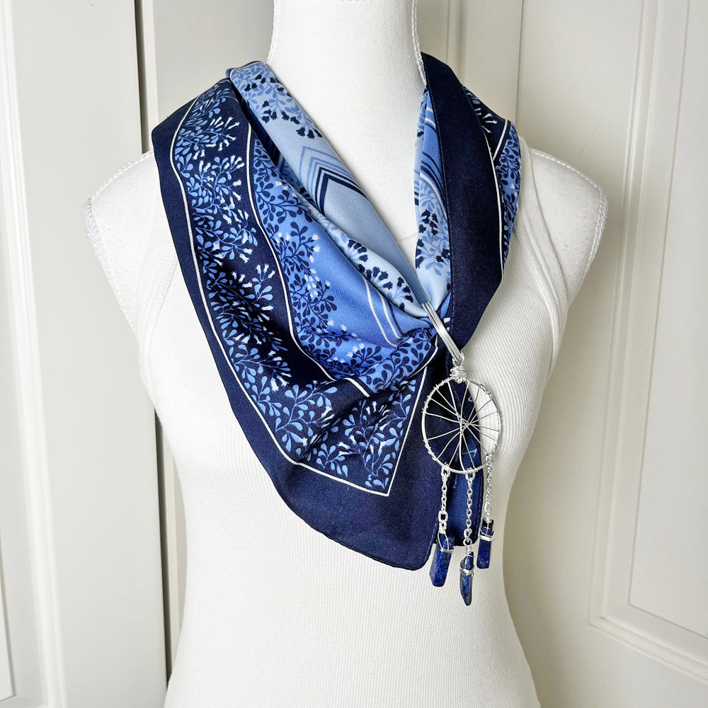 Blue Kerchief Bandanna and Convertible Gemstone Dreamcatcher Necklace Set