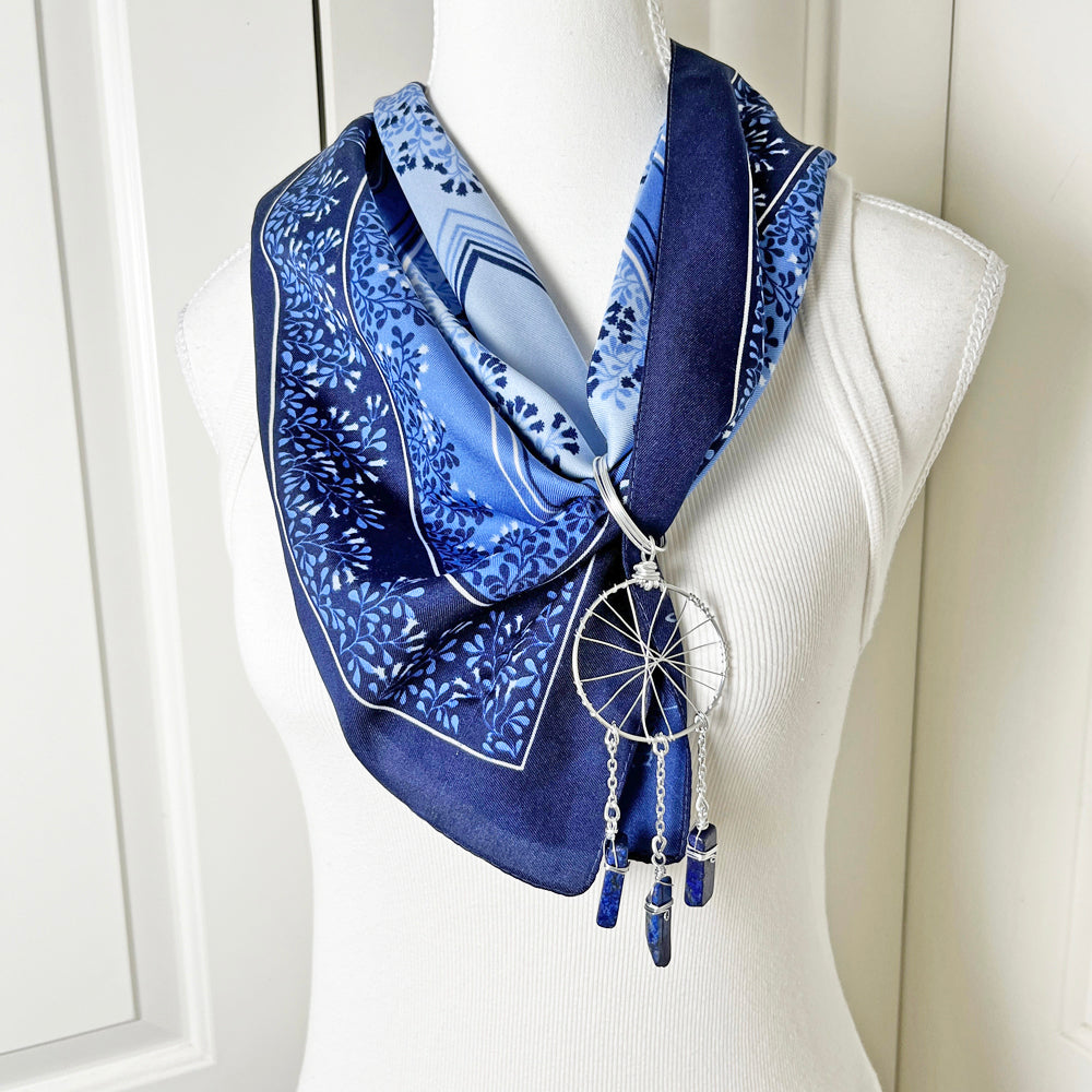 Blue Kerchief Bandanna and Convertible Gemstone Dreamcatcher Necklace Set