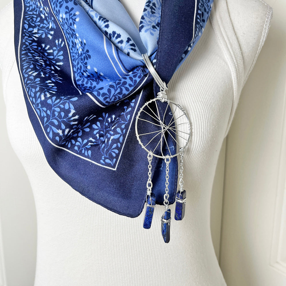 Blue Kerchief Bandanna and Convertible Gemstone Dreamcatcher Necklace Set