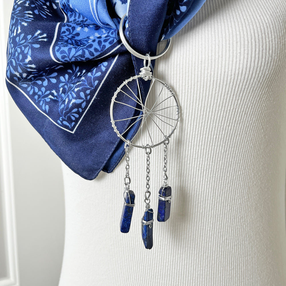 Blue Kerchief Bandanna and Convertible Gemstone Dreamcatcher Necklace Set
