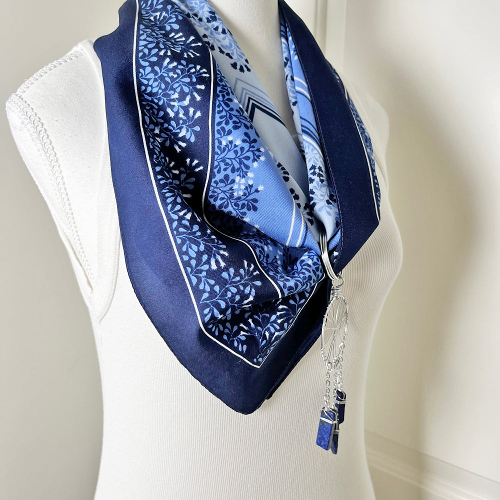 Blue Kerchief Bandanna and Convertible Gemstone Dreamcatcher Necklace Set