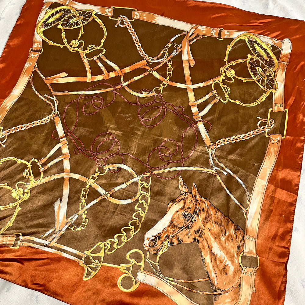 Vintage Rich Brown Equestrian Scarf and Convertible Dreamcatcher Gemstone Necklace Set