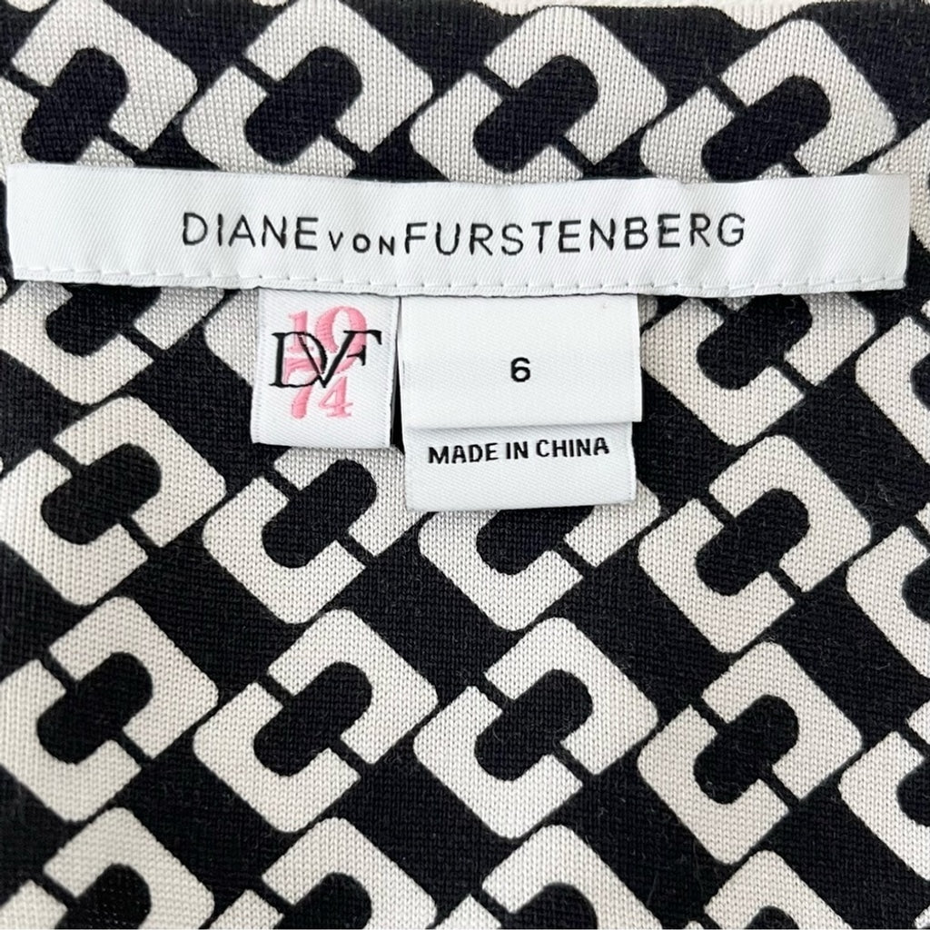 Diane Von Furstenburg DVF Reina Silk Shift Dress in Chain Link-Black White-US Size 6