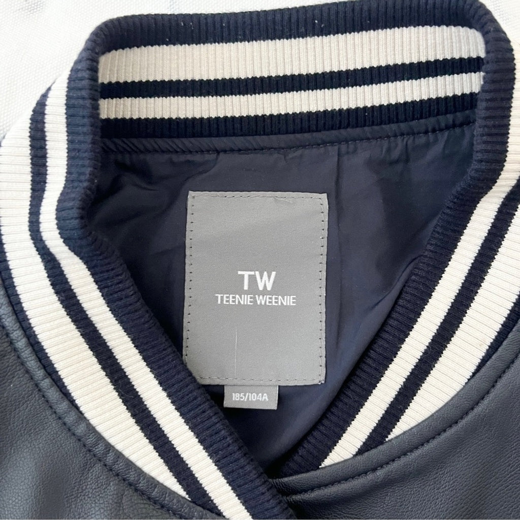 Vintage Y2k Teenie Weenie Vegan Leather Varsity Letterman Jacket-Navy-Size Large