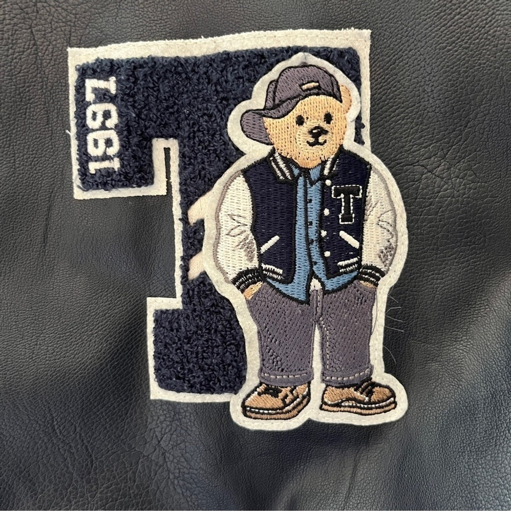 Vintage Y2k Teenie Weenie Vegan Leather Varsity Letterman Jacket-Navy-Size Large
