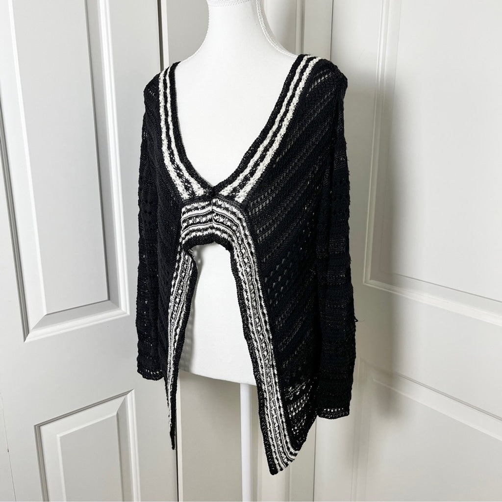 Bianca Nygard Bolero Style Cascading Knit Cardigan - Black & White -10/12 PM