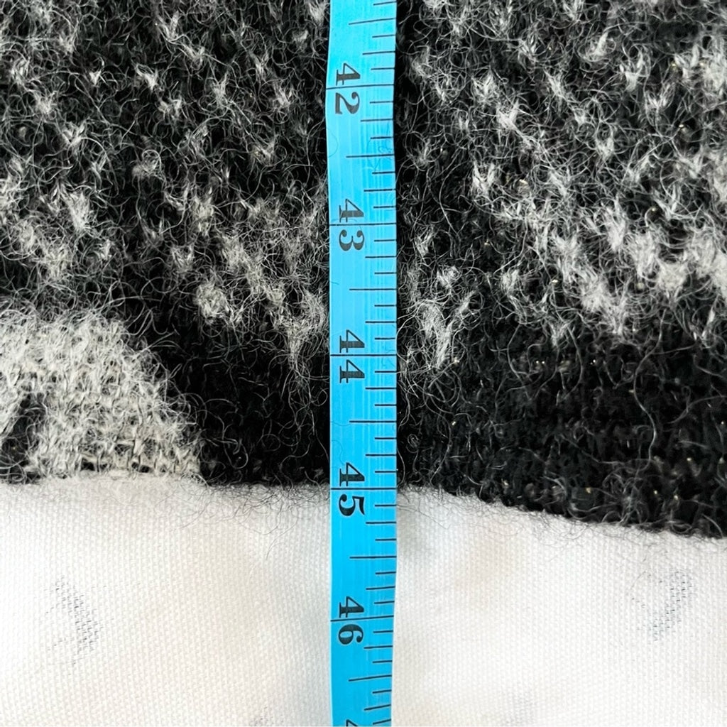 Eclectic Oversized Mohair Cozy Fall Cardigan Coat Abstract Pattern-Gray Black