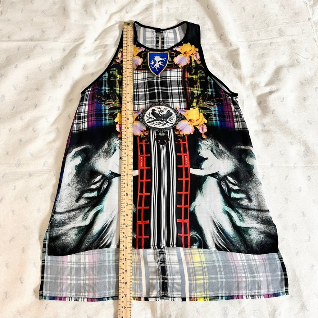 Clover Canyon Eclectic Mixed Print Sleeveless Asymmetrical Blouse, Small