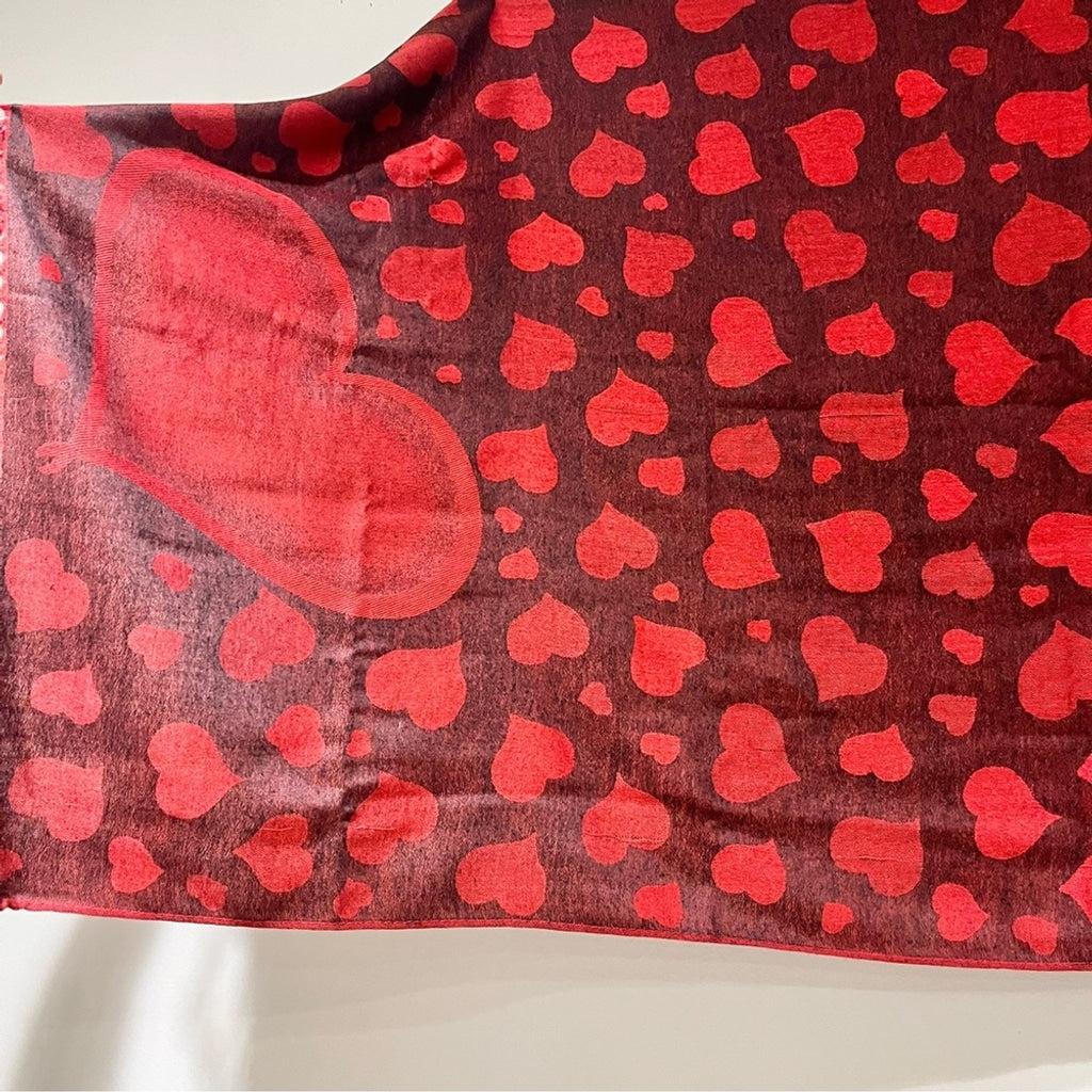 Versatile Heart Print Red Scarf/Shawl - Style with Love - One Size