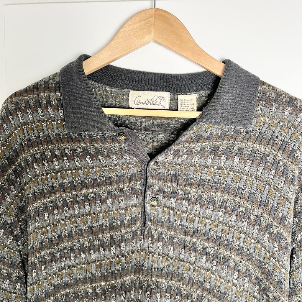 Vintage 90s Arnold Palmer Gray Patterned Pullover Sweater - Large