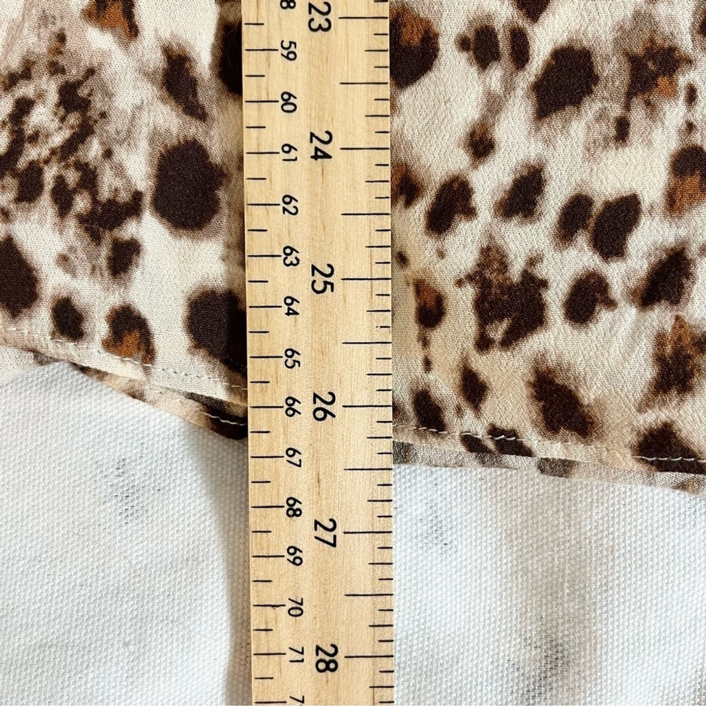 H by Halston Animal Print V-neck Collared Blouse-Brown and Cream-Women Medium