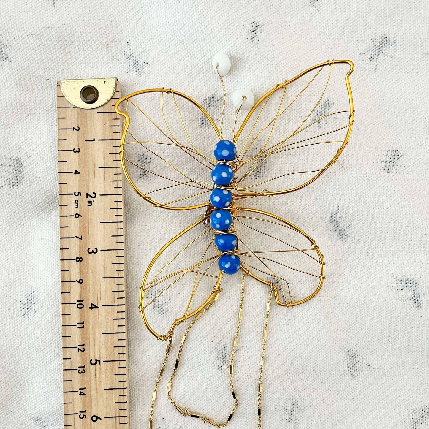 Handmade Oversized Butterfly Brooch, One-of-a-Kind w/ Vintage Beads & Gold Chain
