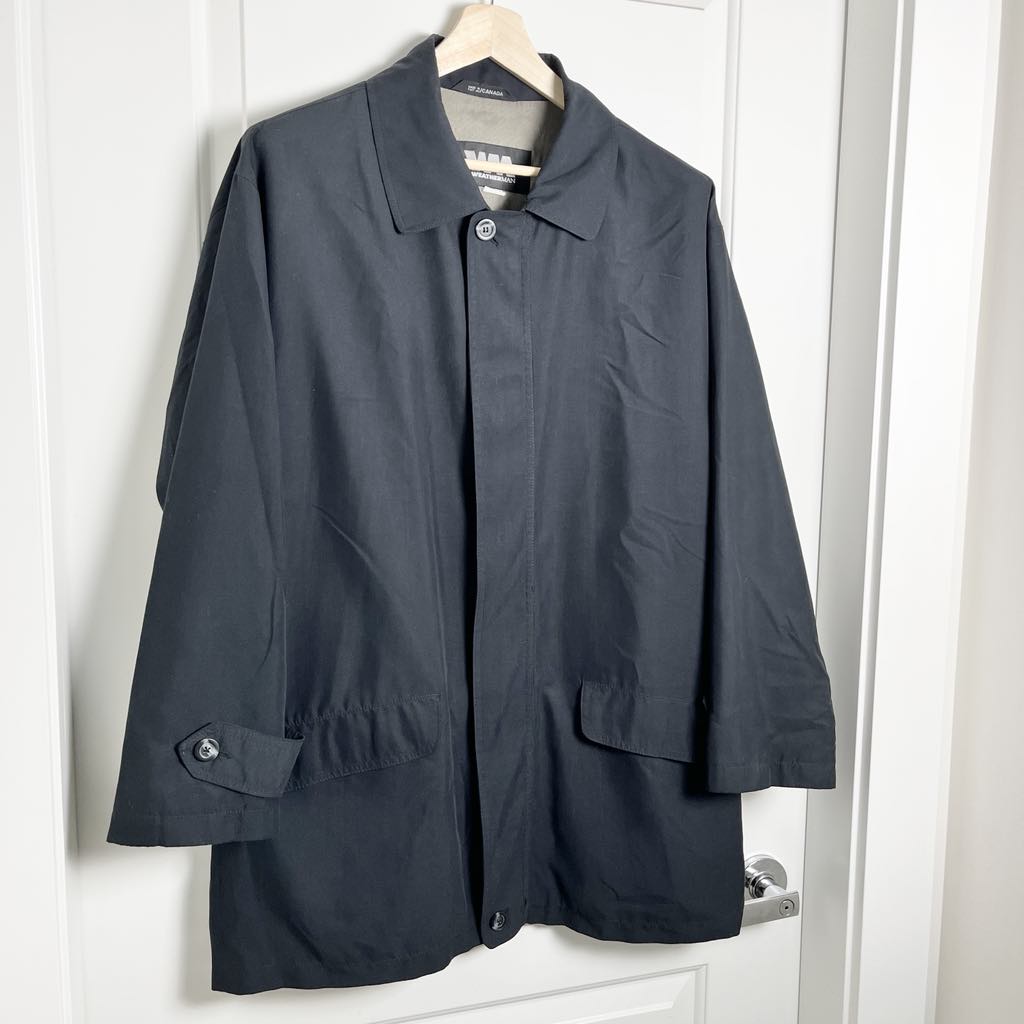 Weatherman Transitional Lightweight Charcoal Black Trench Coat Mid-Length, Large