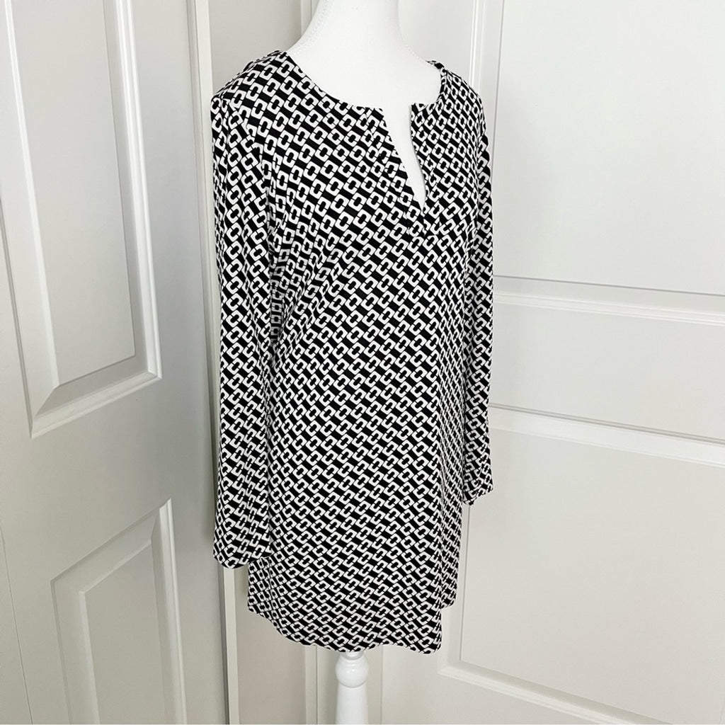 Diane Von Furstenburg DVF Reina Silk Shift Dress in Chain Link-Black White-US Size 6