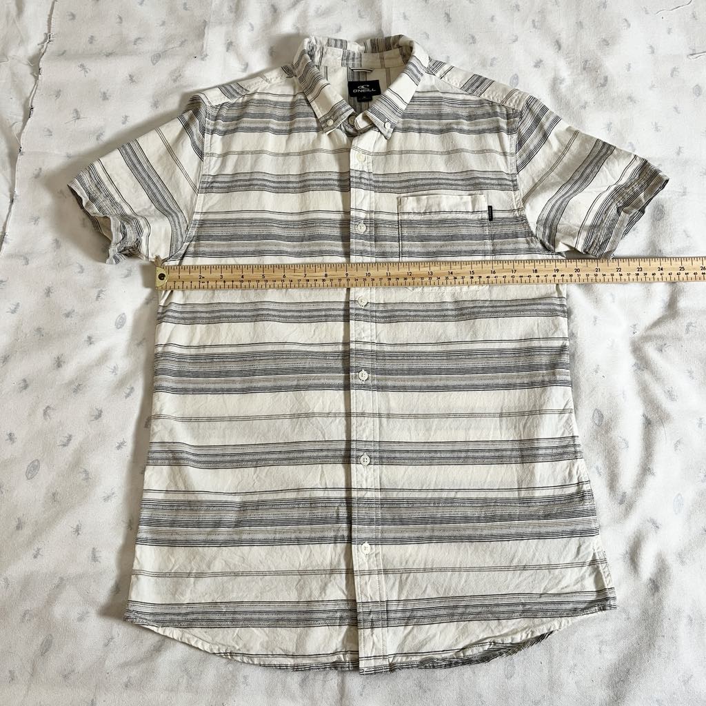 O'Neill Striped Button Up Casual Short Sleeve Shirt Beige Gray Neutrals, Medium