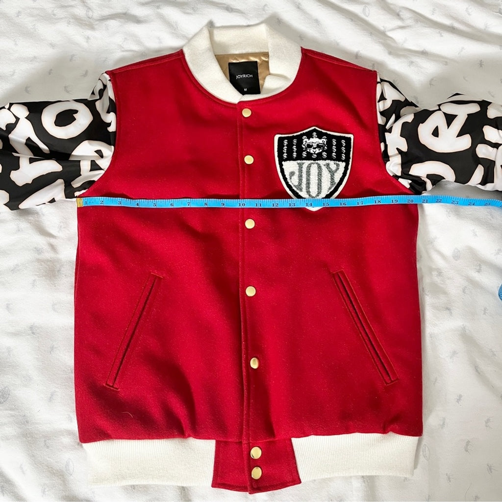 Joyrich Wool Blend Varsity Letterman Bomber Jacket - Red Graffiti Style Unisex M