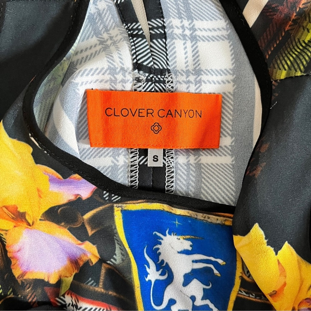 Clover Canyon Eclectic Mixed Print Sleeveless Asymmetrical Blouse, Small