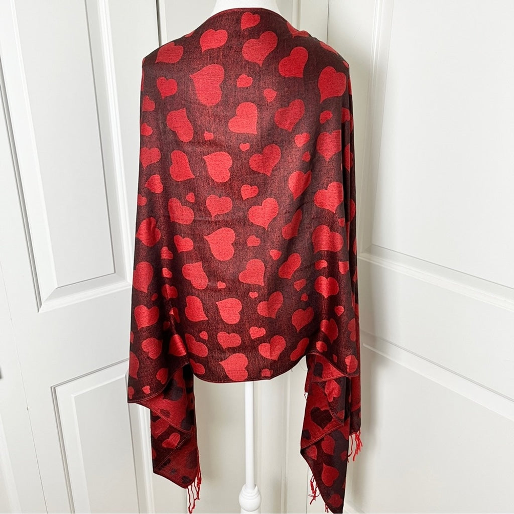 Versatile Heart Print Red Scarf/Shawl - Style with Love - One Size