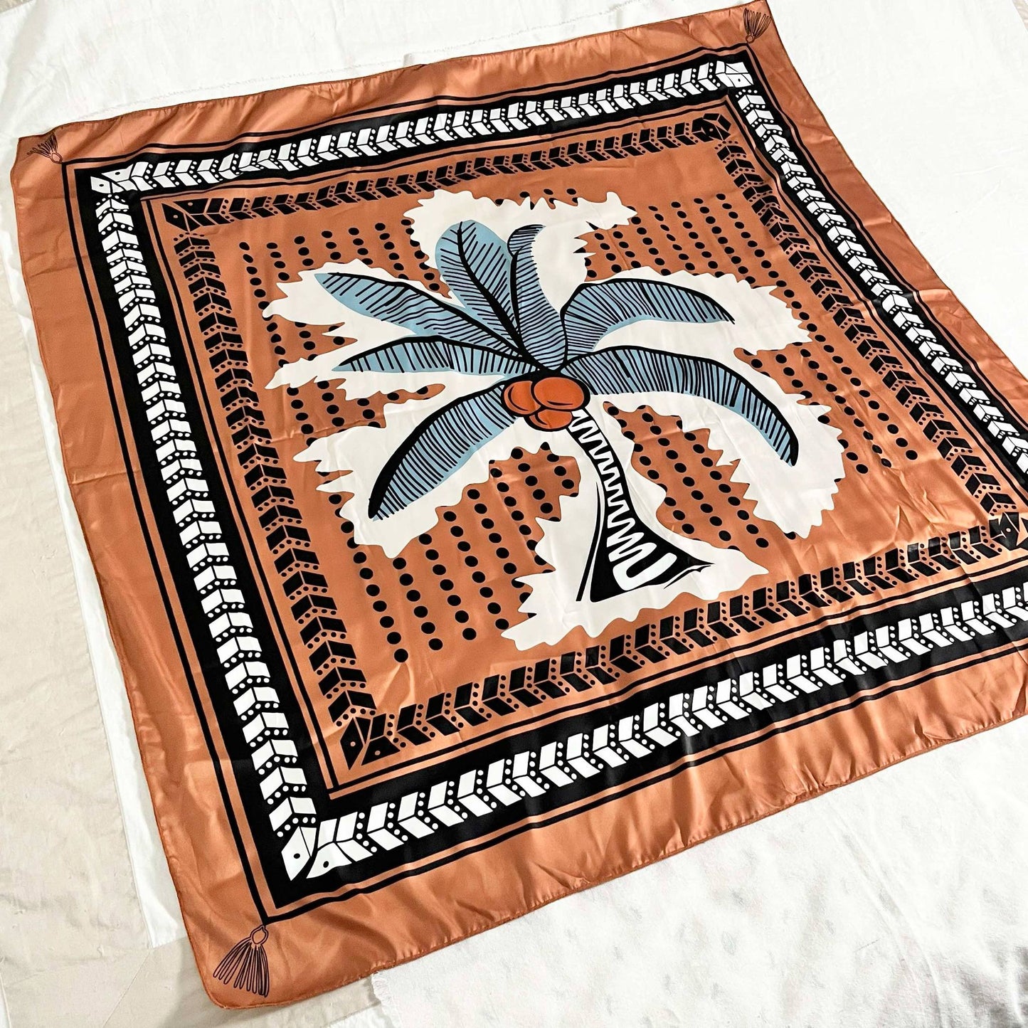 Tropical Palm Tree Versatile Boho Resortwear Satin Scarf Shawl Sarong Pareo