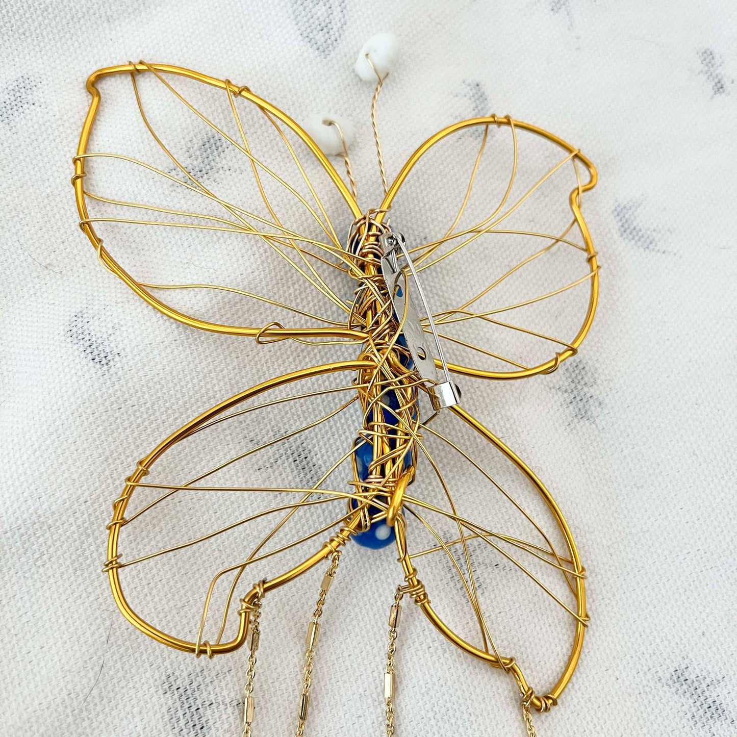 Handmade Oversized Butterfly Brooch, One-of-a-Kind w/ Vintage Beads & Gold Chain