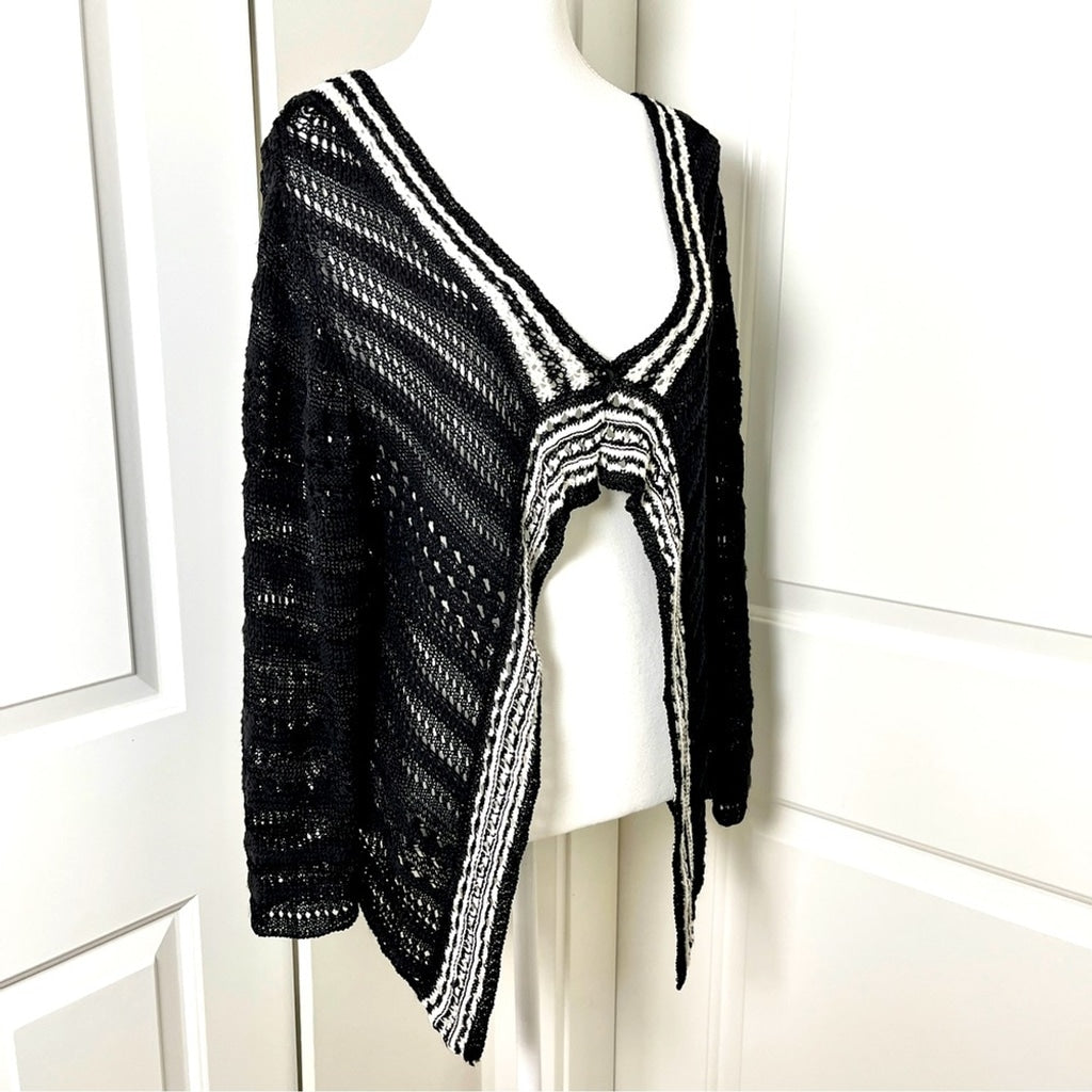 Bianca Nygard Bolero Style Cascading Knit Cardigan - Black & White -10/12 PM