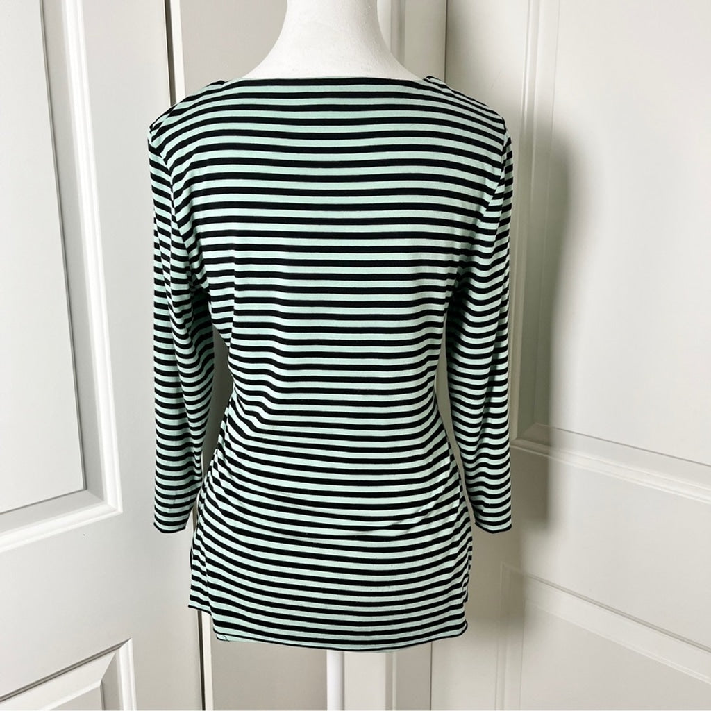 Vince Camuto Striped Bandage Inspired Crossover Top - Light Green & Black - Size Medium