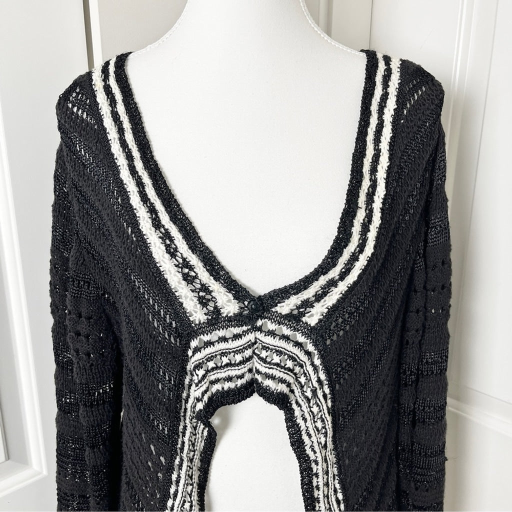 Bianca Nygard Bolero Style Cascading Knit Cardigan - Black & White -10/12 PM