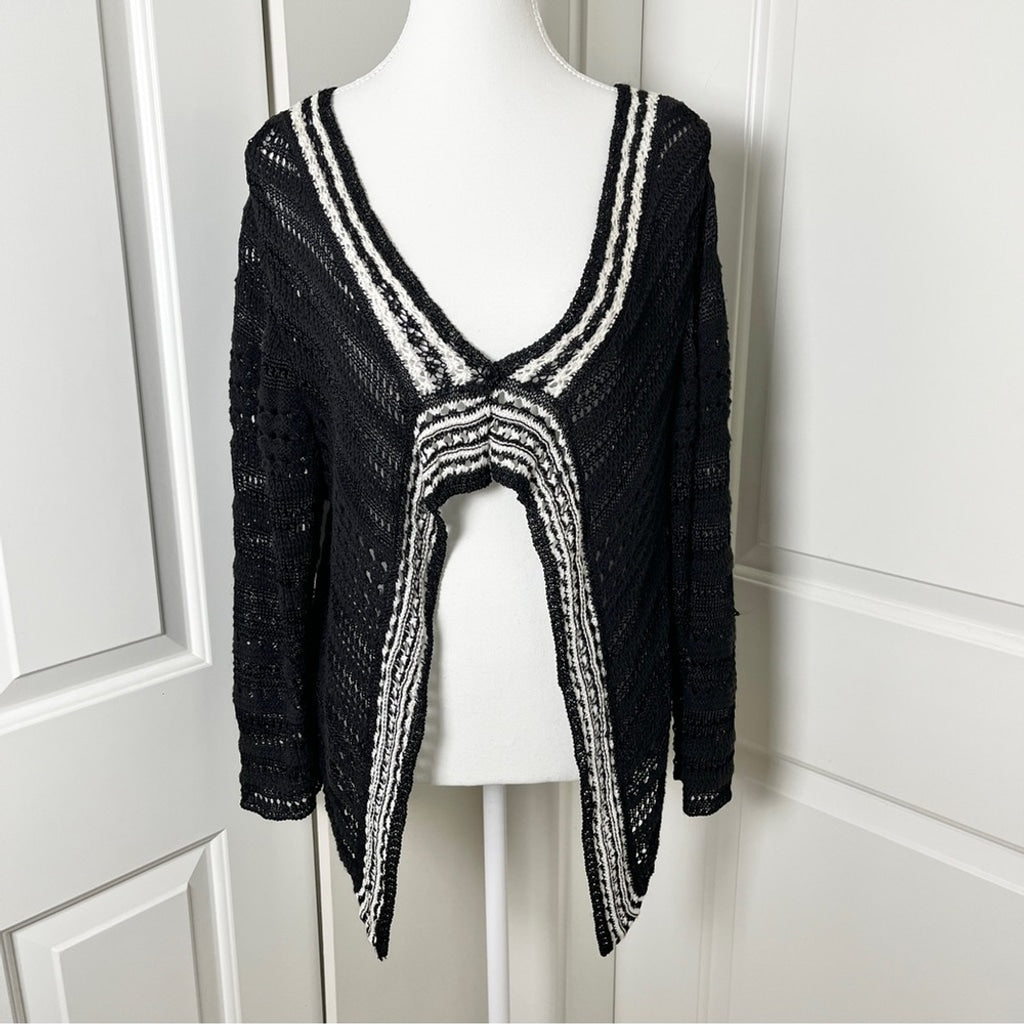 Bianca Nygard Bolero Style Cascading Knit Cardigan - Black & White -10/12 PM