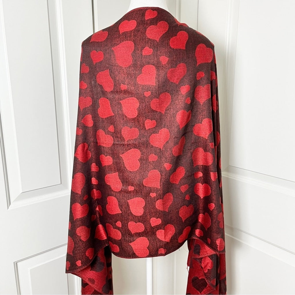 Versatile Heart Print Red Scarf/Shawl - Style with Love - One Size