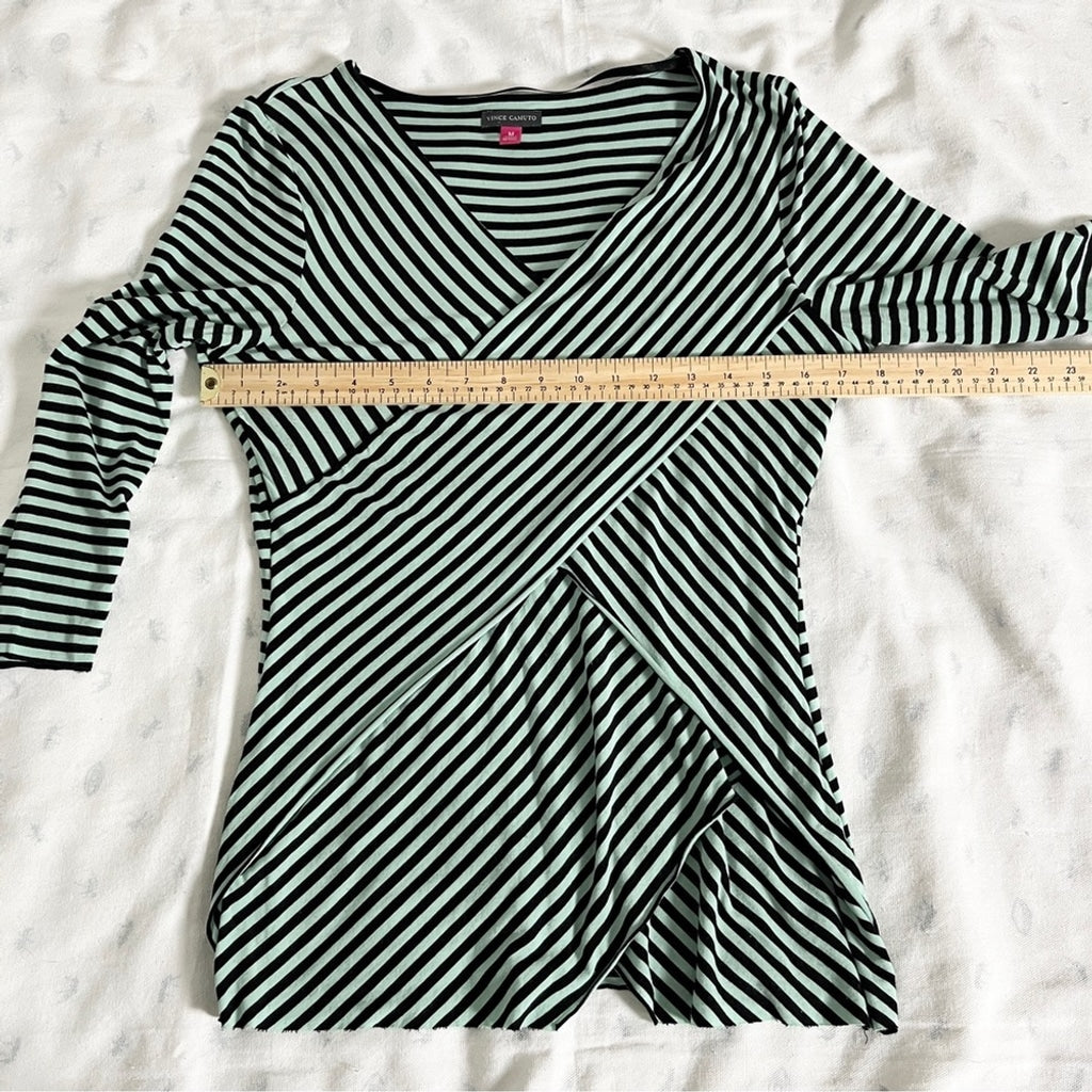 Vince Camuto Striped Bandage Inspired Crossover Top - Light Green & Black - Size Medium
