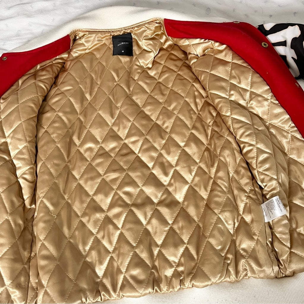 Joyrich Wool Blend Varsity Letterman Bomber Jacket - Red Graffiti Style Unisex M