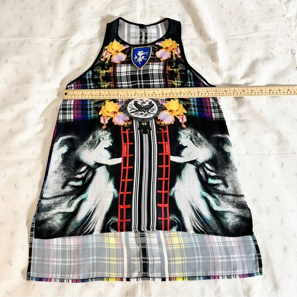 Clover Canyon Eclectic Mixed Print Sleeveless Asymmetrical Blouse, Small