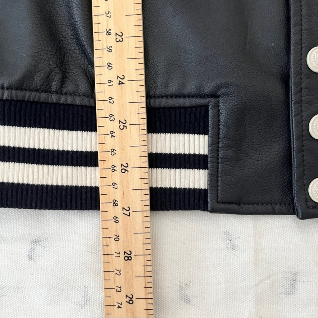 Vintage Y2k Teenie Weenie Vegan Leather Varsity Letterman Jacket-Navy-Size Large