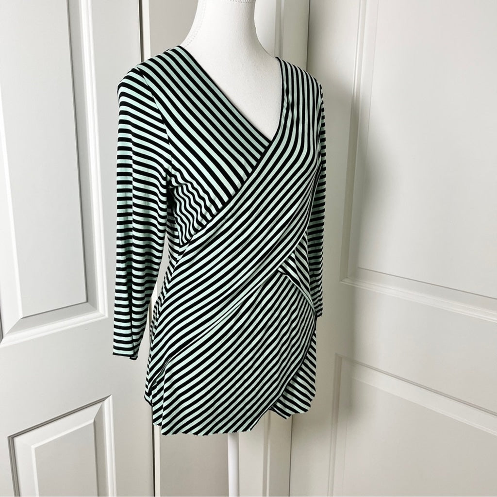 Vince Camuto Striped Bandage Inspired Crossover Top - Light Green & Black - Size Medium
