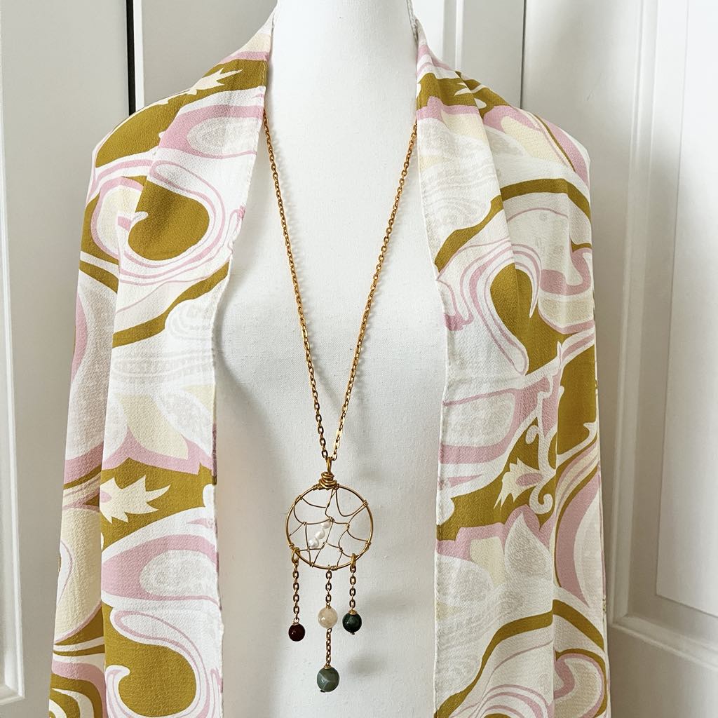 Vintage Pucci-Inspired Boho Chiffon Scarf & Convertible Gemstone Dreamcatcher Pendant
