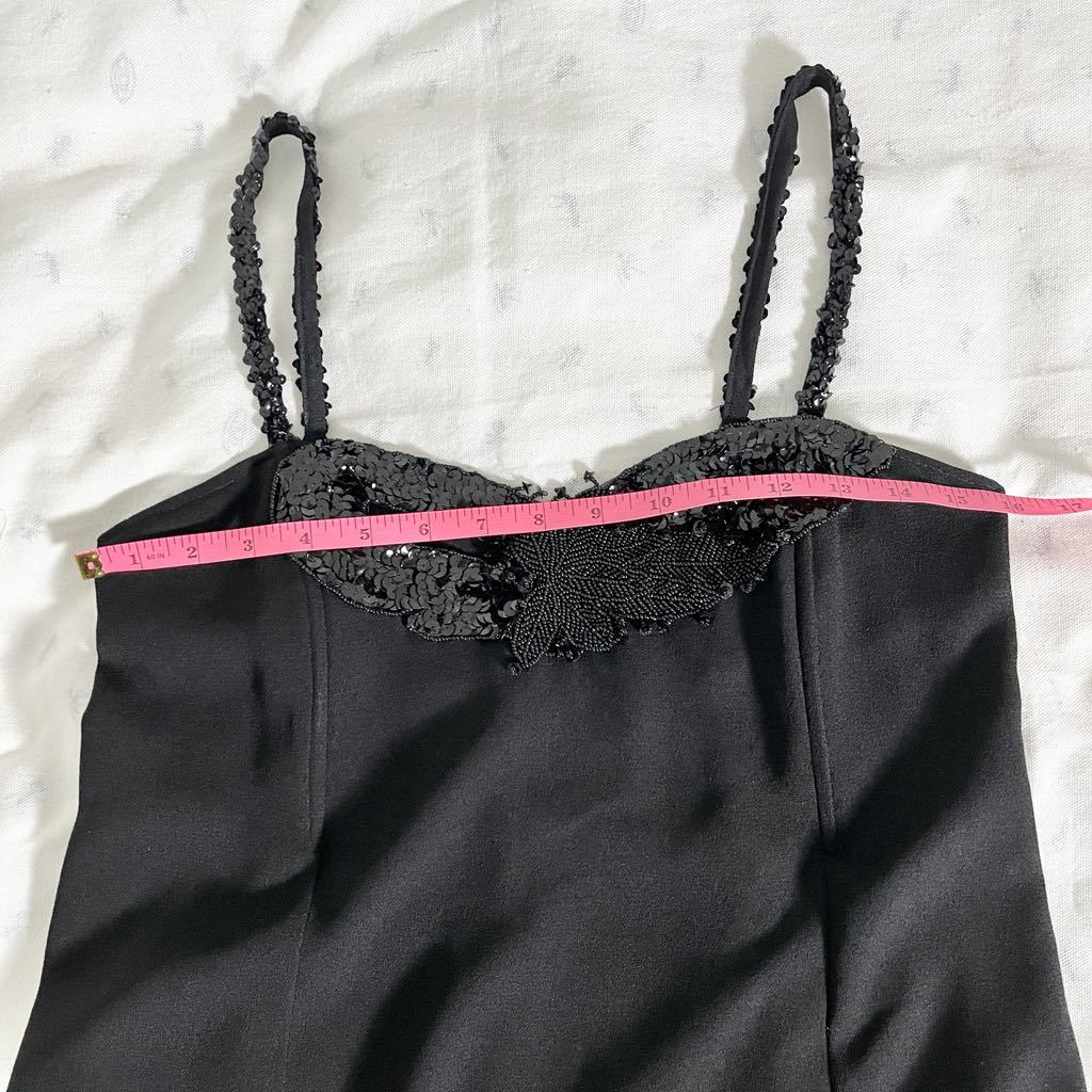 Vintage She Europe Black Sequined Strappy Midi Cocktail Dress - Size 8